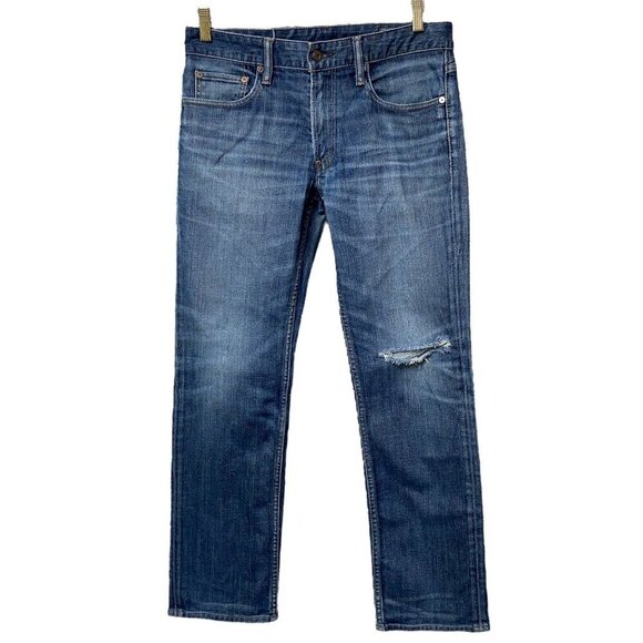 BONOBOS Men's Jeans 31x30 Straight Leg Medium Wash Blue Denim Distressed - Picture 1 of 13